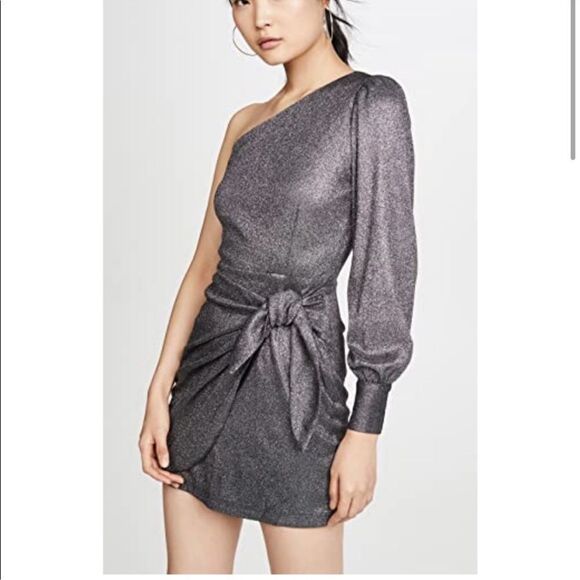 Yumi Kim Studio 54 Asymmetrical One Sleeve Mini Dress - Gun Metal Sparkle XXS - Picture 2 of 13